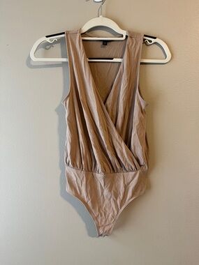 Express Taupe Sleeveless Surplice Bodysuit